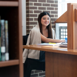 Student at a study carrel in library