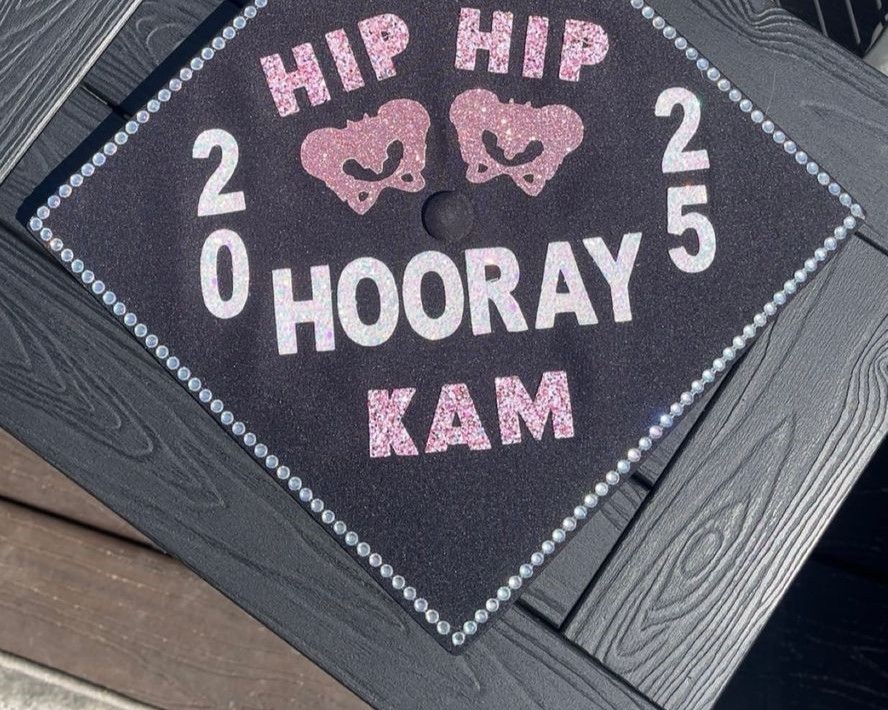 decorated mortarboard for grad cap contest reading Hip Hip Hooray Kam 2025